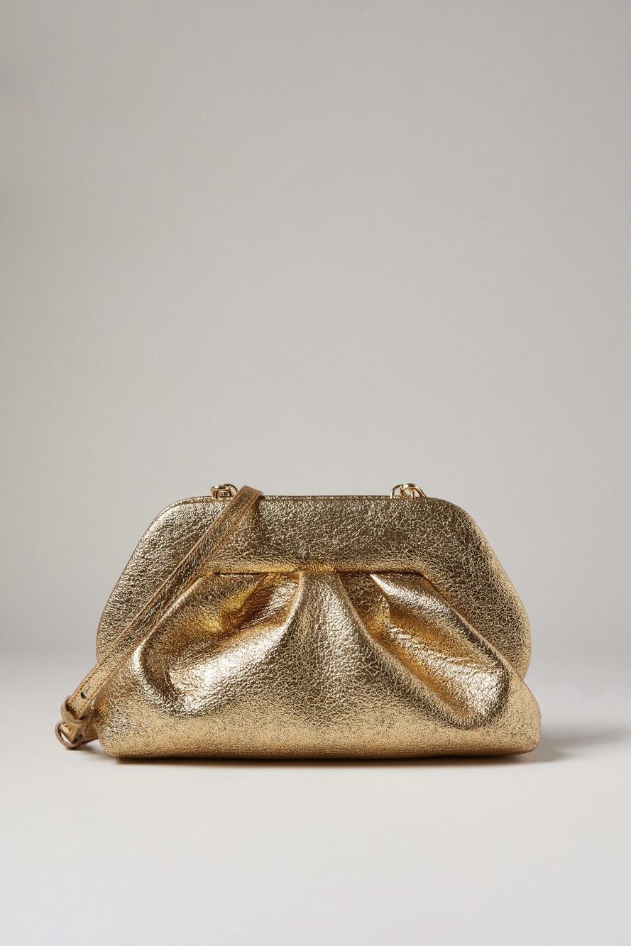 THEMOIRé Gold Leather Magnetic Button Closure Crossbody Clutch Purse Handbag